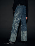 WINTER FLOWER LAZER WIDE DENIM PANTS