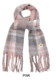 Flower dot embroidered bold check muffler