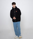 Flower Heart Half Smile Embroidery Hoodie Zip-up