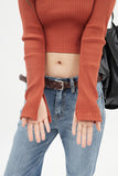 Bold rib open collar crop long sleeve