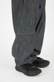 Biker wide tapered linen denim pants