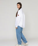Sleeve Heart Logo Smile Embroidery Overfit Shirt