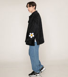 Elbow Flower Dot Embroidery Fleece Shirt Jacket