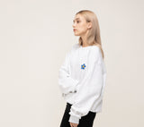 Blue Flower Dot Smile Logo White Clip Sweatshirt