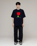 Drawing Red Flower Smile Short Sleeve Tee