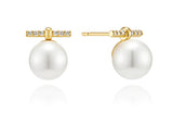 Noailles 14K freshwater pearl bar dia pave earrings 8mm