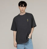 Blue Beanie Dog Embroidery Striper Short Sleeve Tee