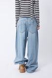 Hem snap maxi wide denim pants