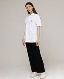 Cropped Dog Embroidery Striper Clip Pique Short Sleeve T-Shirt