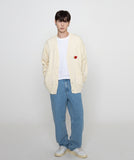 Flower Heart Half Smile Embroidery Knit Cardigan