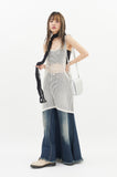 Fringe washing maxi cut denim skirt