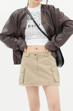 Low waist cutting mini cargo skirt