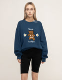 Big Bear Flower Smile White Clip Sweatshirt