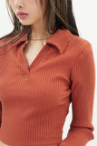 Bold rib open collar crop long sleeve