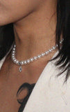 [silver925] crystal clip freshwater pearl necklace