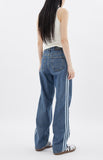 Side triple line loose denim pants