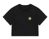 Flower Dot Embroidery Crop Short Sleeve Tee