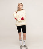 Elbow Bookle Embroidery Heart Smile Sweatshirt