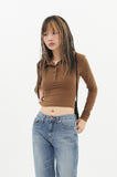 Soft gauze collar crop long sleeve