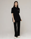 Cropped Dog Embroidery Striper Clip Pique Short Sleeve T-Shirt