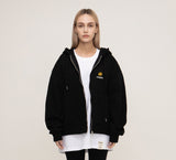 Dot Board Embroidery White Clip Hood Zip Up