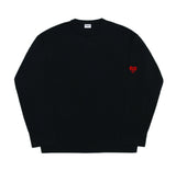 Sleeve Heart Logo Smile Embroidery Round Knit