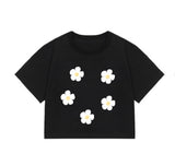 5 Flower Drawing Smile Crop T-shirt