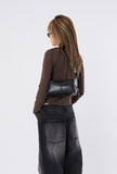 Glossy leather eyelet strap shoulder bag