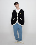 [UNISEX] Flower Dot Embroidery Knit Color Matching Cardigan