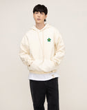 Green Flower Smile Embroidered White Clip Hoodie