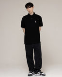 Tattoo Dog Embroidery Striper Clip Pique Short Sleeve T-shirt