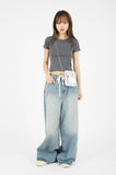 Waist strap full wide denim pants