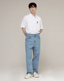 Cropped Dog Embroidery Striper Clip Pique Short Sleeve T-Shirt