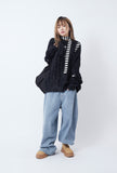 Hem snap maxi wide denim pants