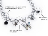 [SET] 5P Blue Butterfly Long Drop Silver Gray Butterfly Necklace