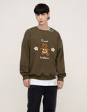 Big Bear Flower Smile White Clip Sweatshirt