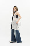 Fringe washing maxi cut denim skirt