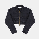 Quilted denim bomber crop jacket