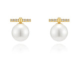 Noailles 14K freshwater pearl bar dia pave earrings 8mm