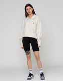 White Flower Embroidery Half Zip Up Sweatshirt