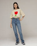 Drawing Red Flower Smile Short Sleeve Tee