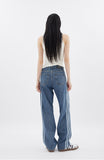 Side triple line loose denim pants