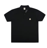 Drawing Flower Embroidery White Clip Pique Short Sleeve T-shirt