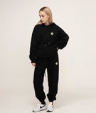 Flower dot embroidery sweat jogger pants