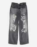 Gray brush destroyed wide denim pants