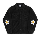 Elbow Flower Dot Embroidery Fleece Shirt Jacket