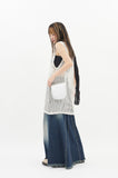 Fringe washing maxi cut denim skirt