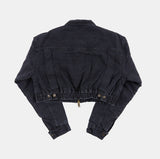 Quilted denim bomber crop jacket