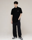 Cropped Dog Embroidery Striper Clip Pique Short Sleeve T-Shirt