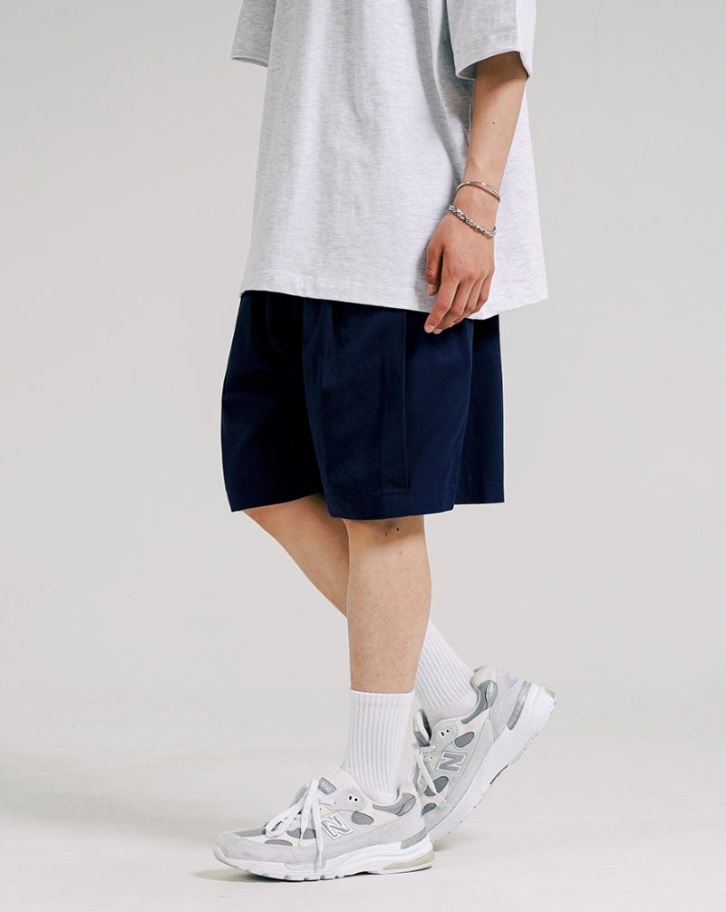 JEMUT (ジェモッ) - Nose Tencel Cotton Two Tuck Bermuda Short Pants